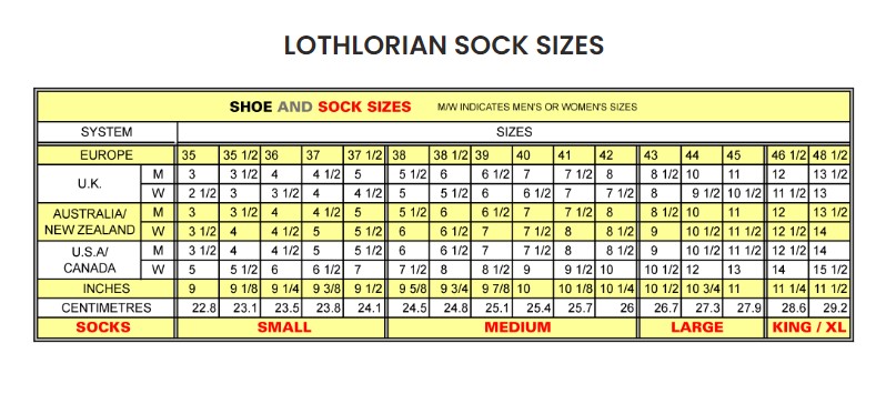 Socks Size Chart